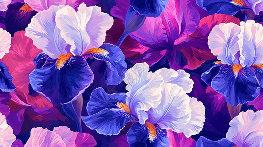 抽象盛开的紫色调卡通花朵插画高清图片