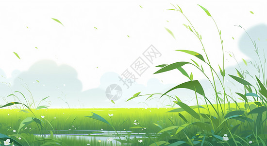 春天一片嫩绿色唯美的绿色卡通草地背景图片