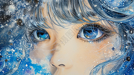 风雪素材风雪中蓝色眼睛漂亮的卡通女孩插画