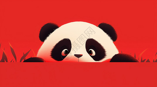 在我后面重复躲在红墙后面的可爱卡通大熊猫插画