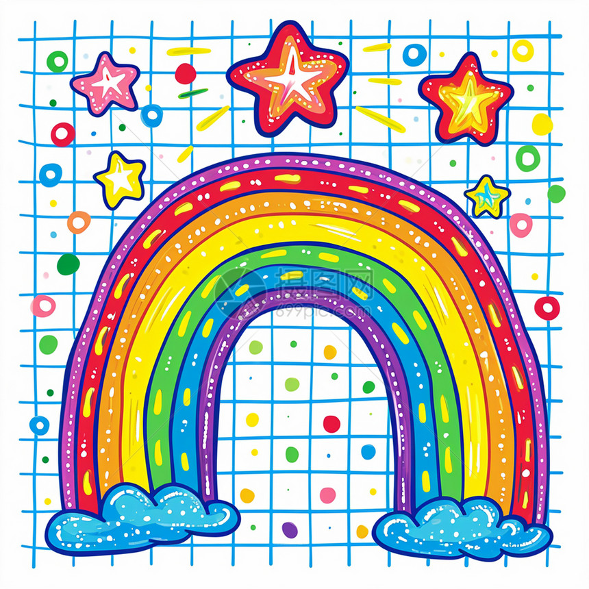 简约可爱的卡通儿童简笔画彩虹与星星图片