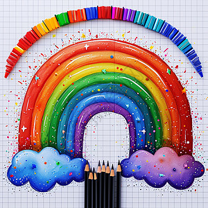 儿童插画可爱的卡通彩虹与云朵背景图片