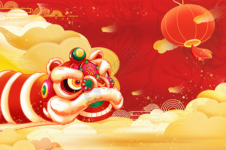 红色喜庆春节新春龙年红色喜庆手绘国潮风龙年新年背景设计图片