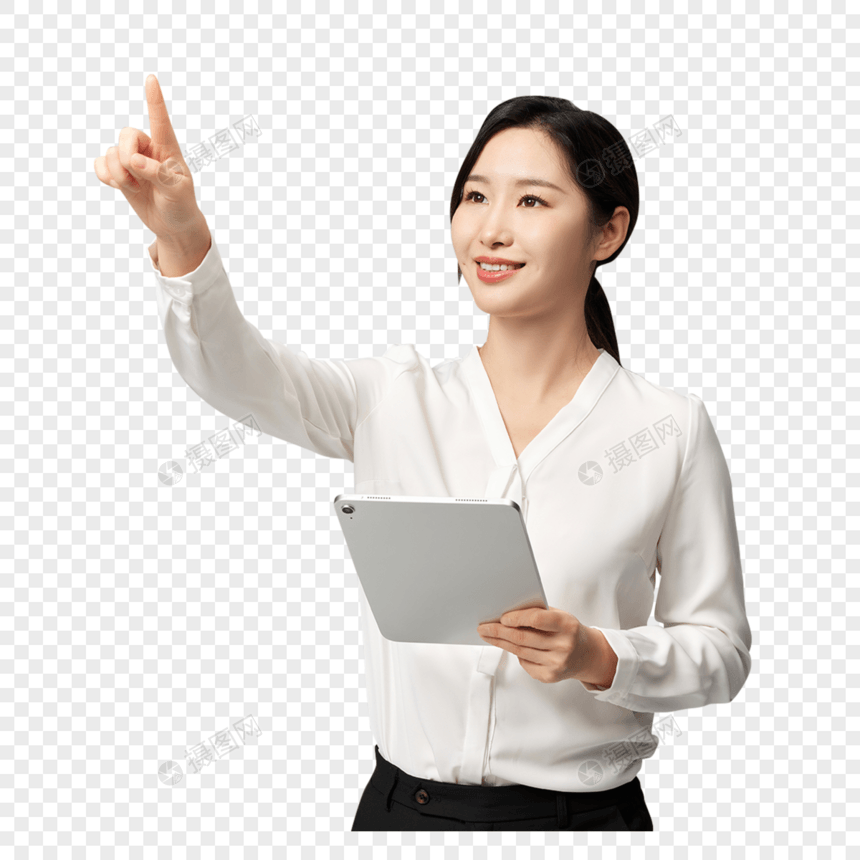 手拿平板自信的演讲商务女性图片