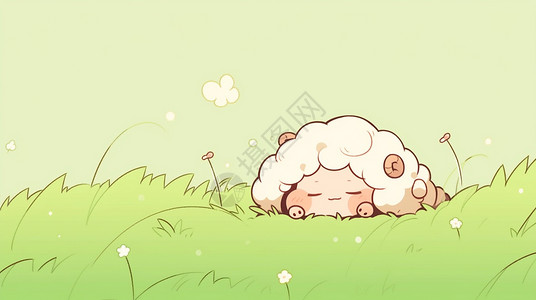 可爱小羊对话框趴在绿色草地上谁教的可爱卡通小羊插画