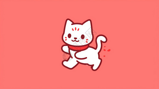 开心跑的白色卡通小猫背景图片