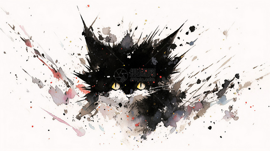 水墨风可爱的卡通猫头图片