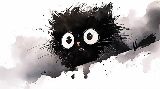 大眼睛惊讶表情可爱的卡通黑色猫背景图片