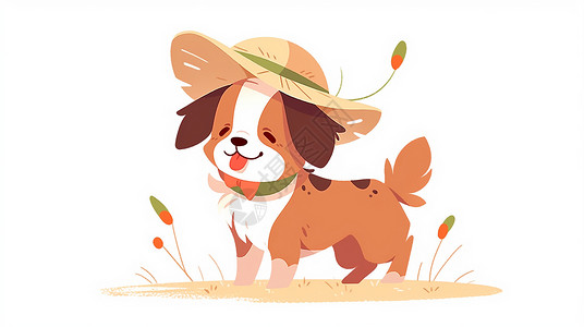 小黄狗可爱的卡通小狗戴着帽子简约插画插画