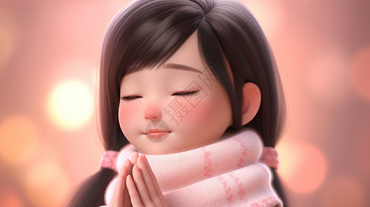 虔诚的闭眼双手合十虔诚祈福的可爱立体卡通小女孩插画