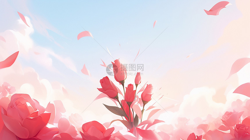 盛开漂亮的红色卡通玫瑰花图片