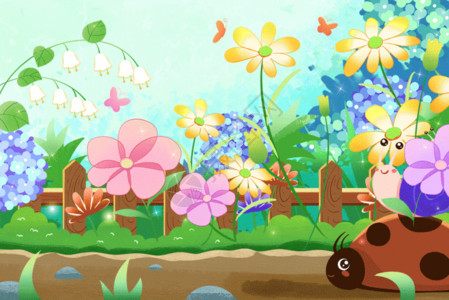 春天花卉背景清新治愈春天惊蛰节气瓢虫蜗牛花卉GIF高清图片