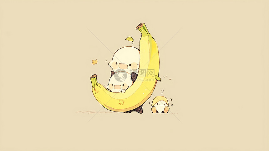 简约可爱的卡通小香蕉与小精灵图片