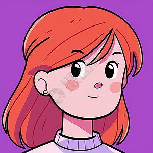 橙色头发简约可爱的卡通女孩头像紫色背景插画