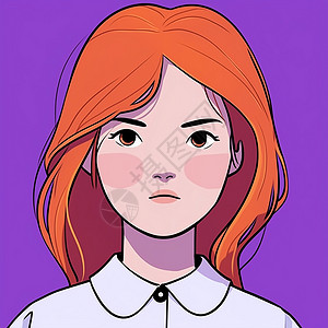 橙色头发简约可爱的卡通女孩头像紫色背景背景图片