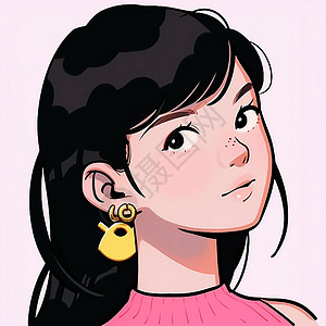 粉色背景上戴着耳环的时尚卡通女孩背景图片