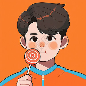 正在开心吃棒棒糖的卡通大男孩背景图片
