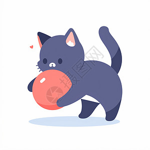 海豹玩皮球可爱的卡通小花猫在玩皮球插画