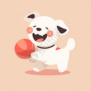 小花狗正在开心玩皮球的可爱卡通小狗插画