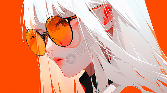戴着眼镜的女孩戴着眼镜白色短发时尚漂亮的卡通女孩插画