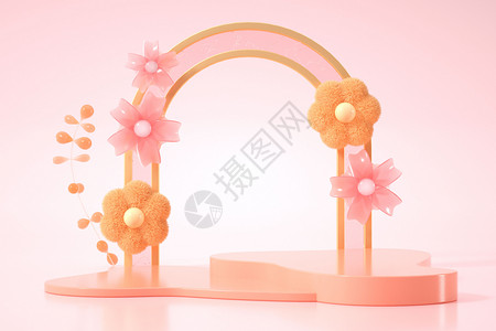 粉色简约花朵春季花朵展台设计图片
