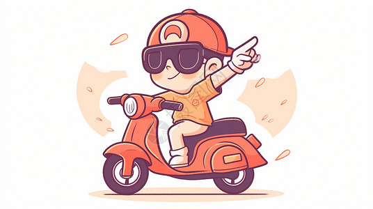 骑电动车的活泼的卡通男孩背景图片