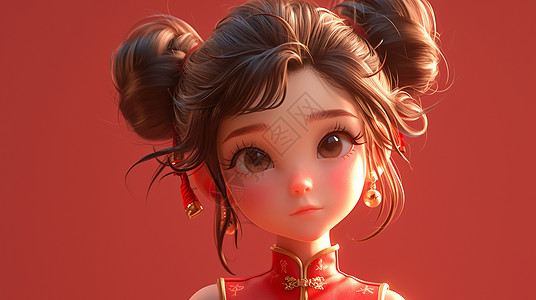 红色喜庆的古风服装漂亮的卡通女人背景图片
