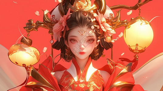 红色喜庆的古风服装的女人背景图片