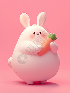 抱着胡萝卜肥胖可爱的立体卡通兔子背景图片