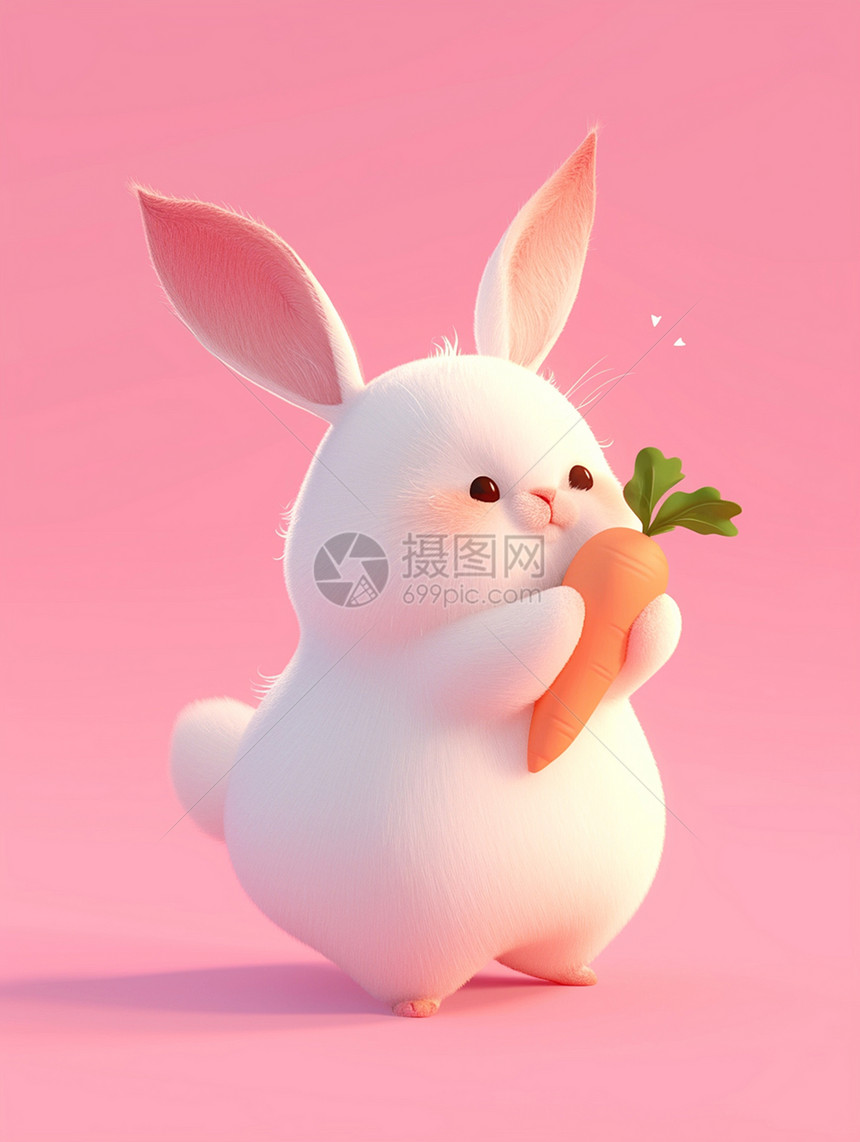 抱着胡萝卜可爱的立体卡通兔子图片