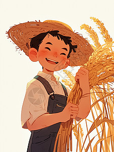 抱着麦穗的农民丰收抱着麦子的农民插画