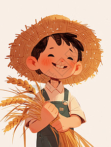 抱着麦穗的农民卡通农民抱着丰收的麦子插画