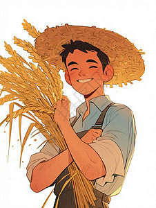 抱着鱼的男人憨厚朴实的农民抱着丰收的麦子插画
