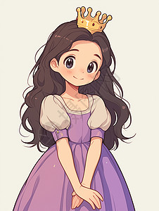 皇冠女孩穿着紫色公主裙漂亮的卡通女孩插画