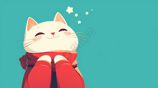 穿着喜庆的上衣开心笑的可爱卡通猫插画