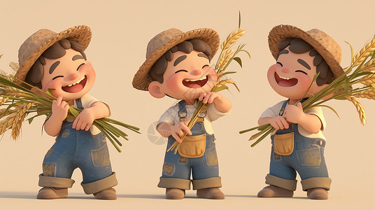 抱着麦穗的农民抱着农作物的卡通农民劳动人民插画