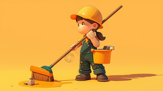 扫地工人戴着帽子的卡通工人插画