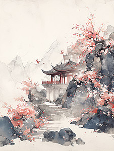 梅花盛开中国风插画在雪中盛开梅花插画