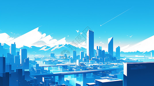 蓝色调时尚现代的卡通城市背景图片