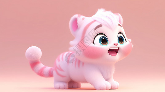 毛茸茸淡粉色可爱的卡通小老虎背景图片
