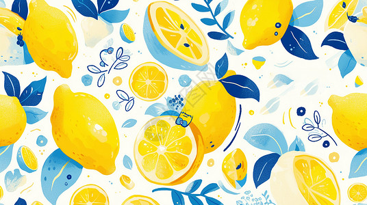 橙黄色可爱的卡通柠檬图案背景图片