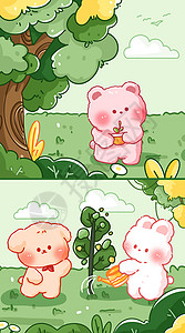 卡通小动物种树卡通小动物植树节竖版插画插画