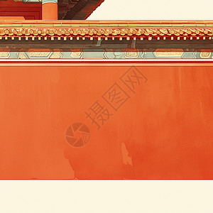 红墙黄瓦古风简约卡通古建筑背景图片