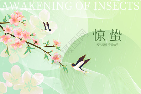惊蛰传统节气惊蛰唯美大气创意桃花燕子设计图片