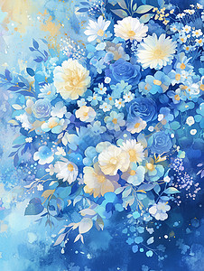 蓝色唯美的卡通花丛唯美插画背景图片