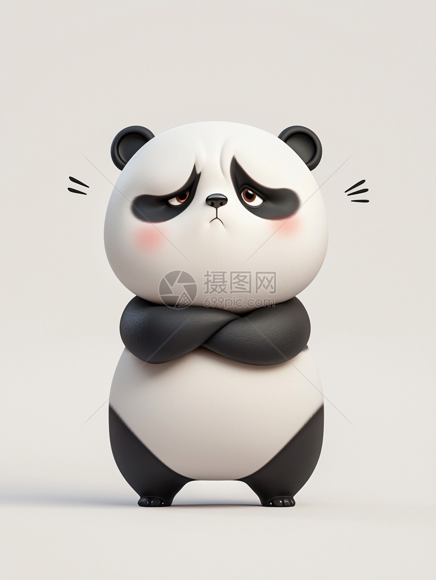 皱眉立体可爱的卡通熊猫图片