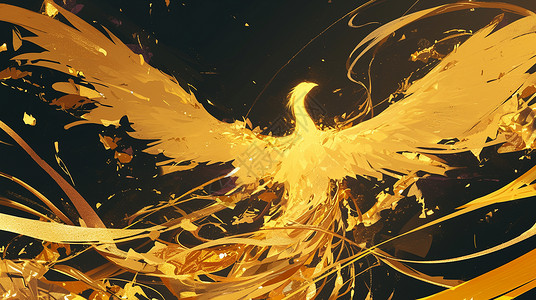 飞在天空中金黄色祥瑞的卡通凤凰背景图片