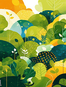 扁平风嫩绿色奇幻的卡通森林背景图片