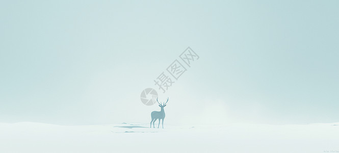 雪地中一只卡通神鹿背景图片