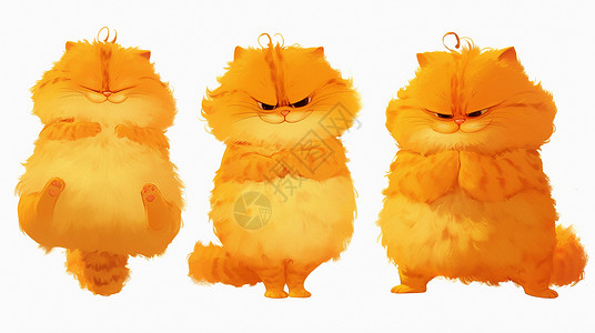 肥胖可爱的卡通黄色猫各种表情与动作背景图片